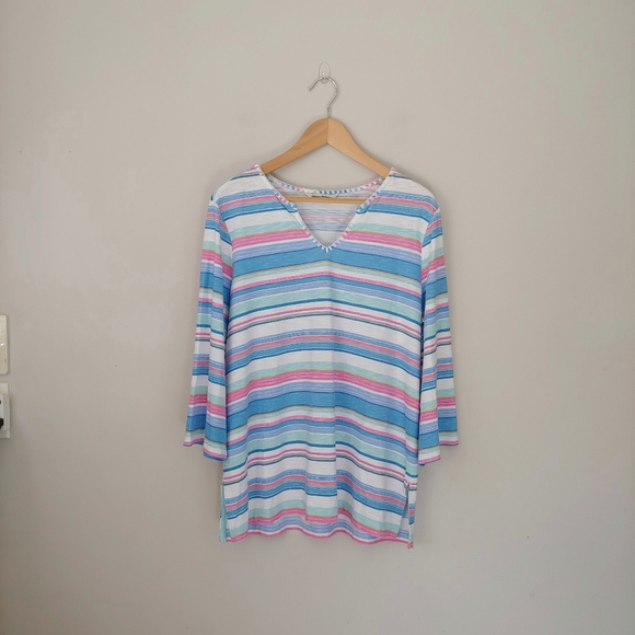 Tommy Bahama Festival Stripe Bell Sleeve Tunic Shirt Striped Size XL Cotton - Picture 3 of 12
